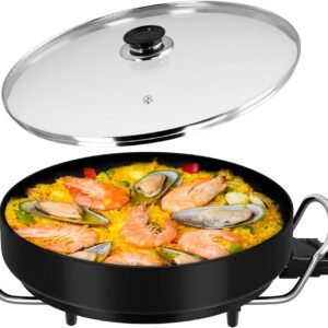 Scheffler Elektrische Pfanne: 5 Temperatureinstellungen, Pizzapfanne, Multifunktionspfanne mit Antihaftbeschichtung und Deckel