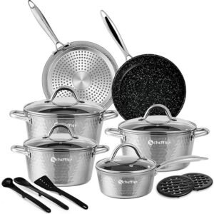 15-teilig, Induktions Töpfe Set，Töpfe mit Glasdeckel,