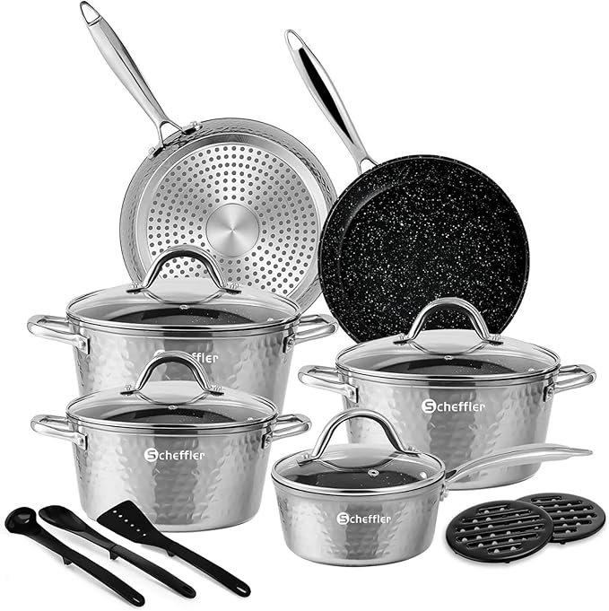 15-teilig, Induktions Töpfe Set,Töpfe mit Glasdeckel,