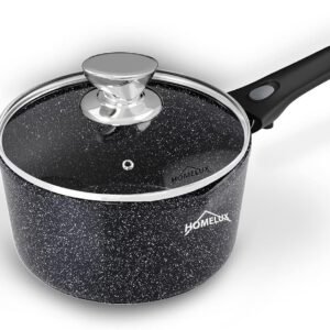 Homelux Induktions-Milchtopf kleiner Kochtopf mit Ausgießer, Stielkasserolle, abnehmbarem Griff. Aluminium, Antihaftbeschichtung