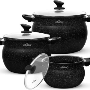 Homelux Kochtöpfe Set, Induktion, Antihaft, Spülmaschine, Glasdeckel, 20cm/4L, 24cm/8L, 28cm/12.5L