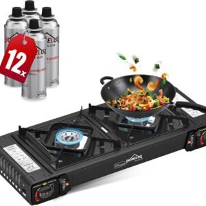 Gaskocher Campingkocher 2 Flammig HOMELUX Gaskocher mit / ohne Gaskartuschen, für Grill Camper im Outdoor Camping