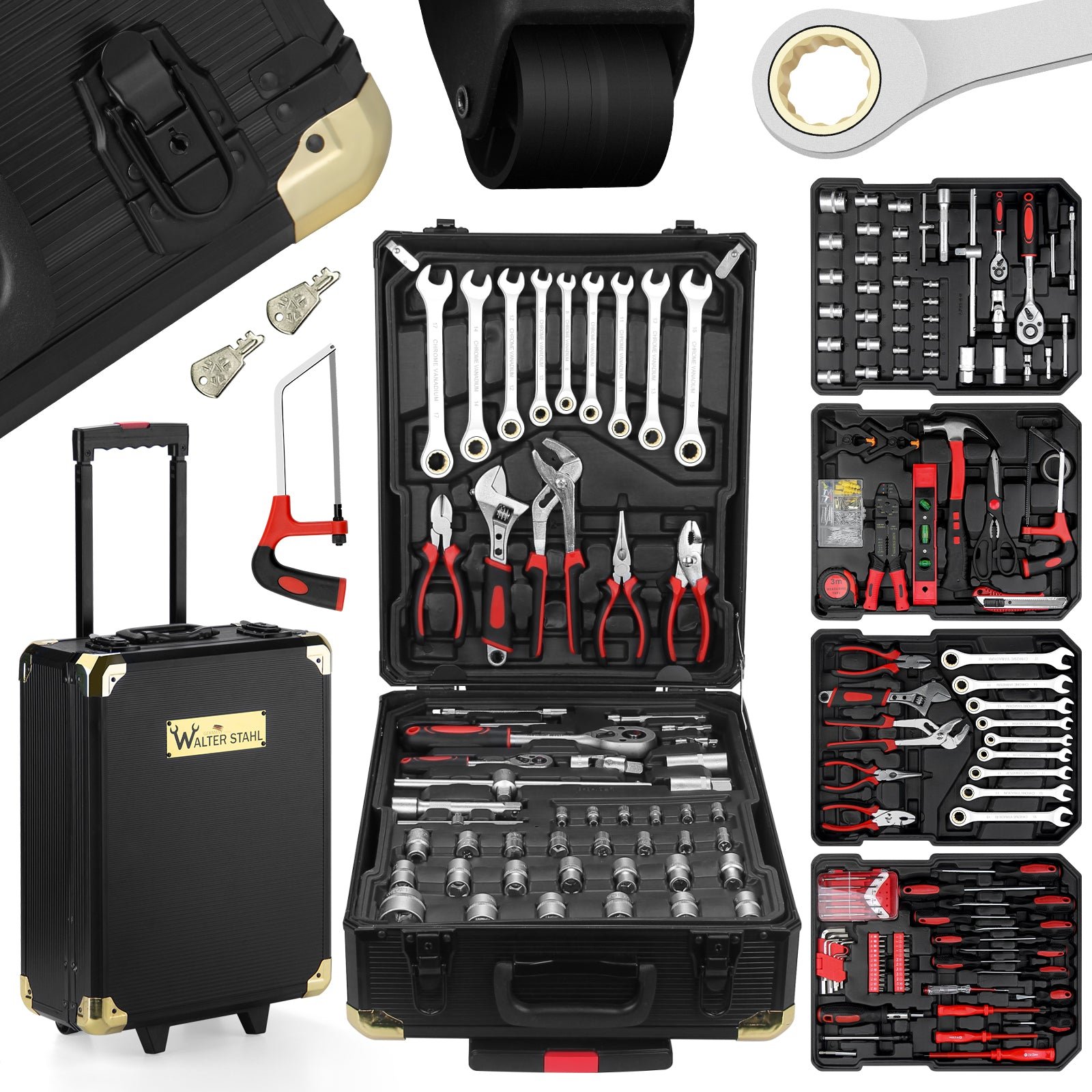 Werkzeugkoffer 599-tlg, Aluminiumkoffer, vielseitiges Werkzeugset für Werkstatt & Haushalt