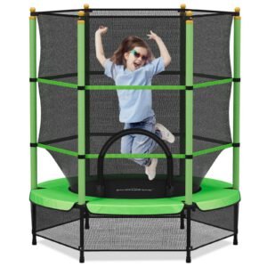 Gartentrampolin Ø 140 cm Sicheres Springvergnügen für Kinder, drinnen & draußen, bis 100 kg belastbar