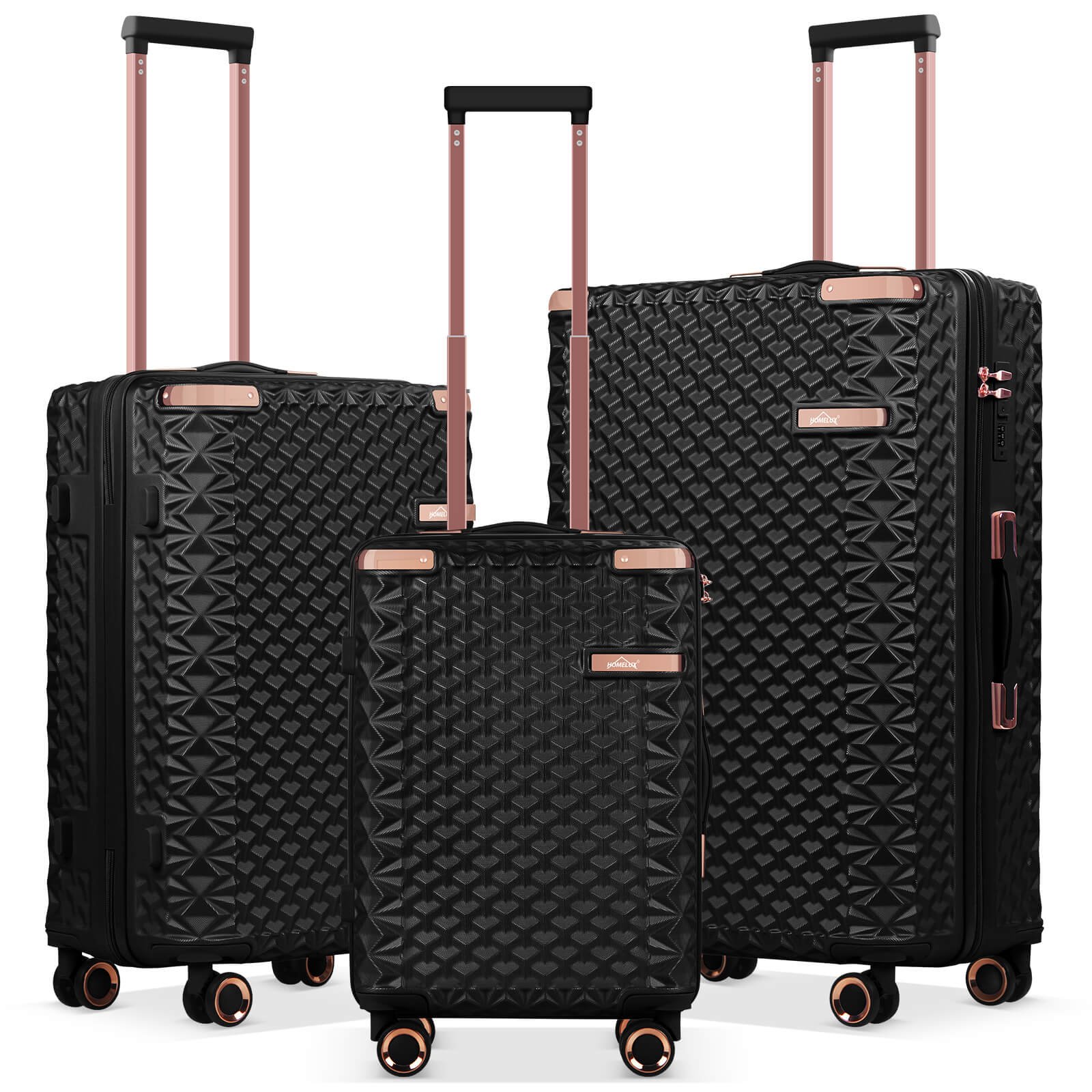 HOMELUX 3-teiliges Kofferset , Hartschalen-Reisekoffer, Leicht, ABS, Trolley-Rollkoffer, M-L-XL Hartschalenkoffer-Set