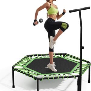 HOMELUX 114x126cm Fitness Trampolin Verstellbarer Haltegriff, leises & gelenkschonendes Springen, 100kg Belastbarkeit, Indoor geeignet