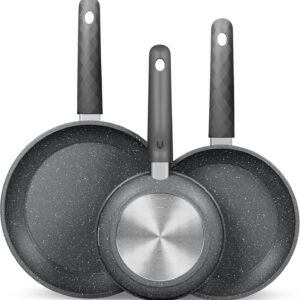 HOMELUX 3-tlg. Pfannenset Bratpfanne Ø20/24/28cm, beschichtete Pfannen mit Marmorbeschichtung, Induktion Pfanne, Pfannen für alle Herdarten, Grau