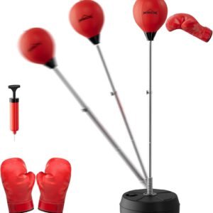 Punchingball Set mit Standbox, höhenverstellbar 121-145cm, Box Reflexball inkl. 1 Paar Handschuhe & Pumpe, Boxsport für Anfänger & Profis