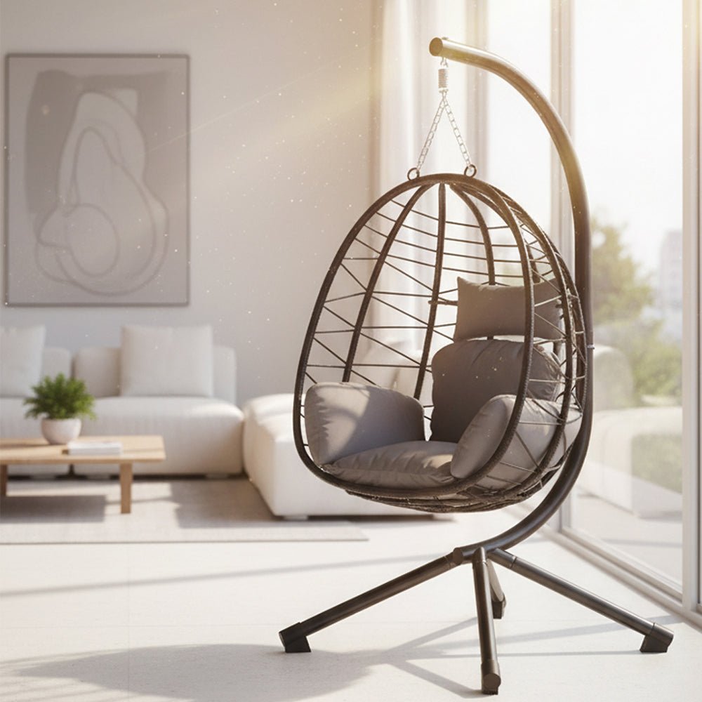 HOMELUX Hängesessel mit Gestell Hängematte Hängestuhl mit Kissen Schaukel Max. 130 kg, Grau