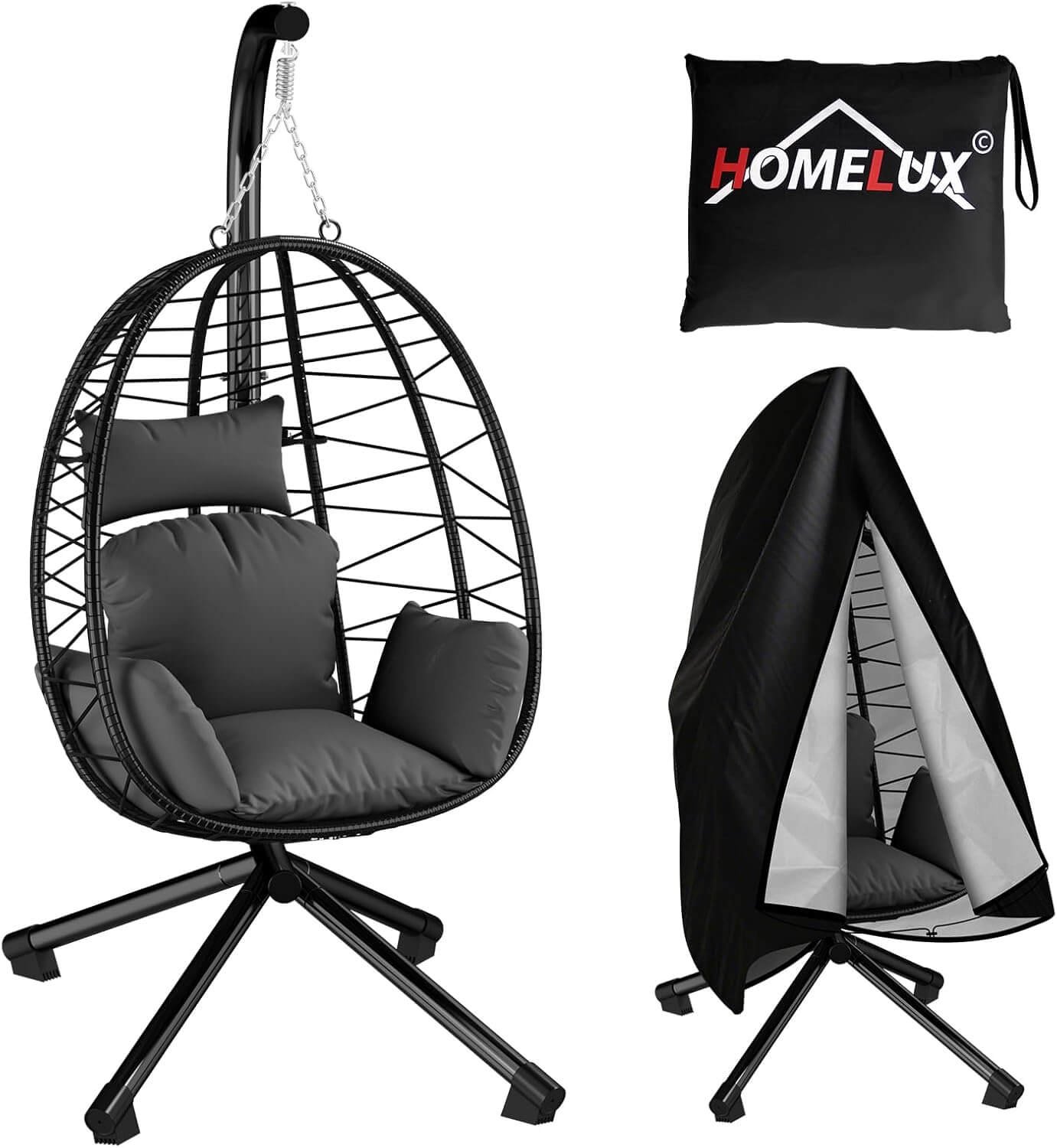 HOMELUX Hängematte mit Gestell, Abdeckung, Hängesessel, Hängeschaukel, Schaukel Outdoor&Indoor, Max. 130 kg (Hängesessel mit Abdeckung)