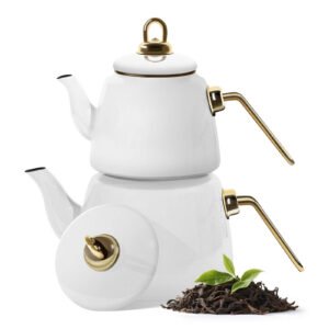 Homelux Türkische Teekanne 2L+1L, Emaille Wasserkessel Set, Induktionsgeeignet, Teekocher für alle Herdarten