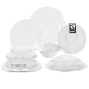 24-teiliges Keramik-Tafelgeschirr-Set für 6 Personen in elegantem Wellendesign, spülmaschinen- und mikrowellengeeignet