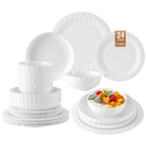 24-teiliges Keramik-Tafelgeschirr-Set für 6 Personen in elegantem Relief-Design, spülmaschinenfest