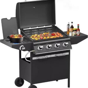15kW Gasgrill BBQ Grillwagen mit 4+1 Brennern und Seitenkocher