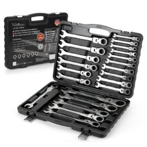 22 tlg. Gelenk Ratschenschlüssel Set 6-32mm Flexibel 72 Zähne Chrom Vanadium Knarrenschlüssel im Koffer