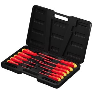 11-teiliges isoliertes Schraubendreher-Set mit magnetischen Spitzen, Chrom-Vanadium-Stahl und stabilem Koffer