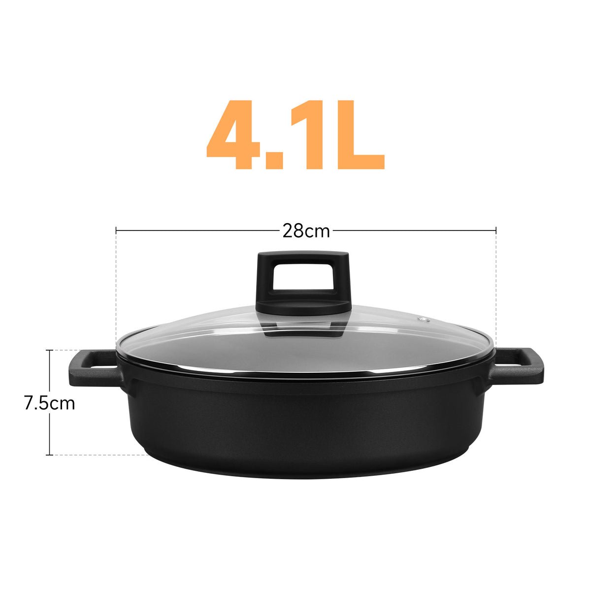 Homelux Aluminium-Guss Topf Flach / Ø28 cm – Induktionsgeeignet