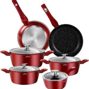 10-teiliges Topf und Pfannenset mit Antihaft-Marmor-Beschichtung. Homelux Langlebiges Aluminium-Dualble-Kochgeschirr induktionsgeeignet