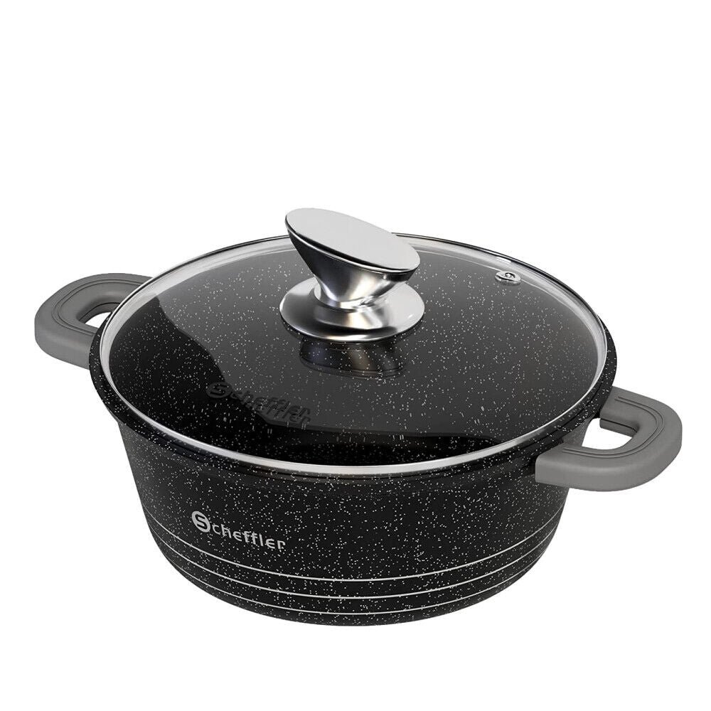 Scheffler Saucepan Antihaftbeschichtung Kochtopf Aluguss Glasdeckel Induktion Glasdeckel Schmortopf