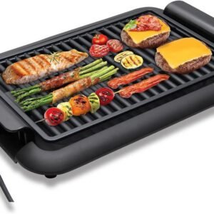 Scheffler Elektrogrill 1200W Balkon & tragbar, rauchfrei. BBQ Grill 38x25cm Schnellheizung sicheres Kochen konstante Temperatur leicht zu reinigen