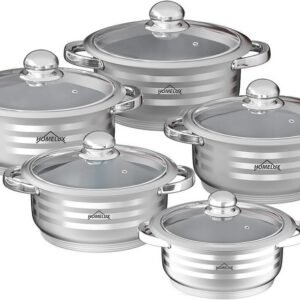 Topfset induktion Edelstahl Kochtopf 10-teilig mit Glasdeckel für alle Herdarten