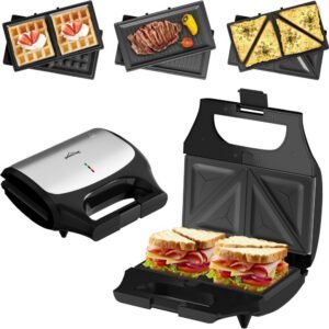 3-in-1 Sandwichtoaster & Waffeleisen von HOMELUX Kontaktgrill & Paninipresse, Antihaftbeschichtung, Leicht zu Reinigen