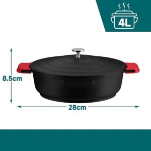 Homelux Aluminium-Guss Topf mit Gussdeckel, flach – Ø 28 cm – induktionsgeeignet